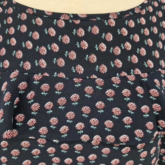 Ann Taylor LOFT Blouse Navy Blue Floral Ruffle Long Sleeve Shirt Large - Picture 5 of 7